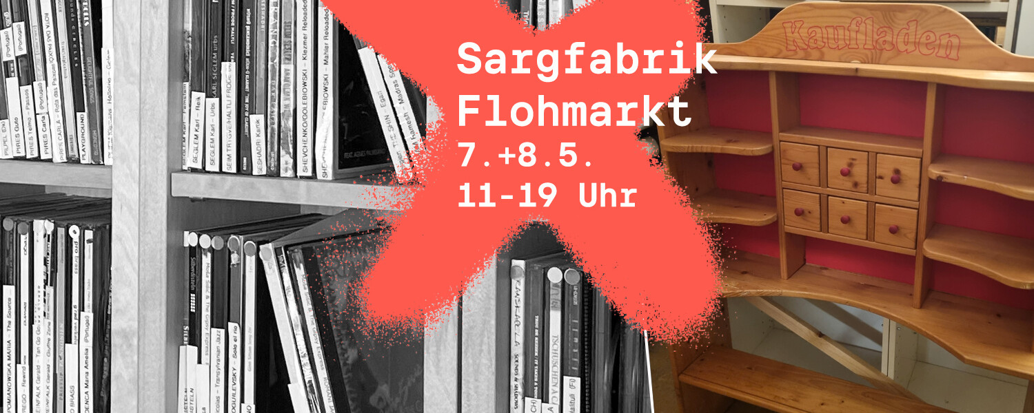 Foto mit CDs und Kaufladen für Flohmarkt Sargfabrik