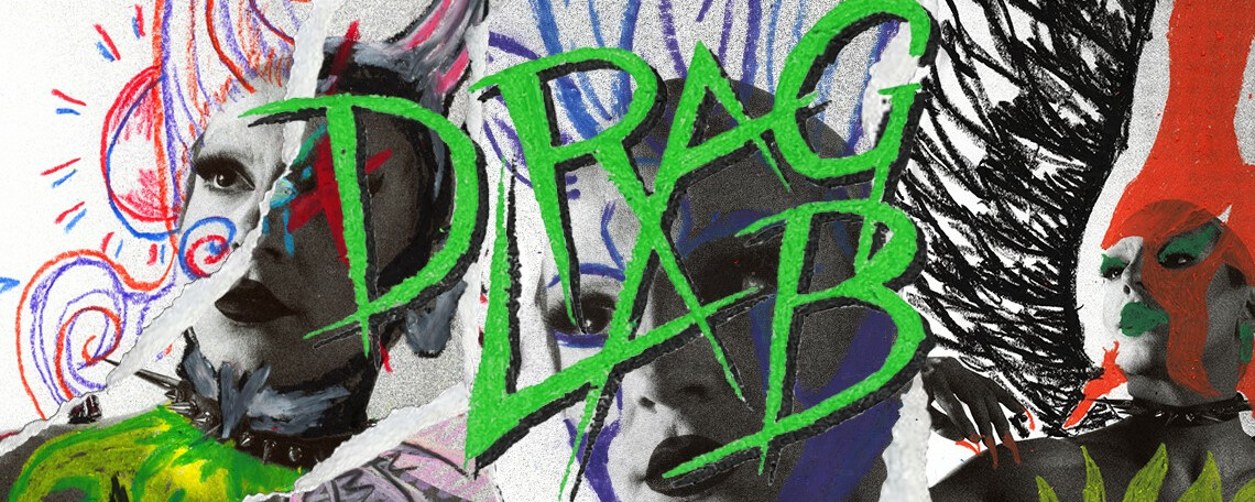 DragLab-Logo mit Portraits von Drag Artists